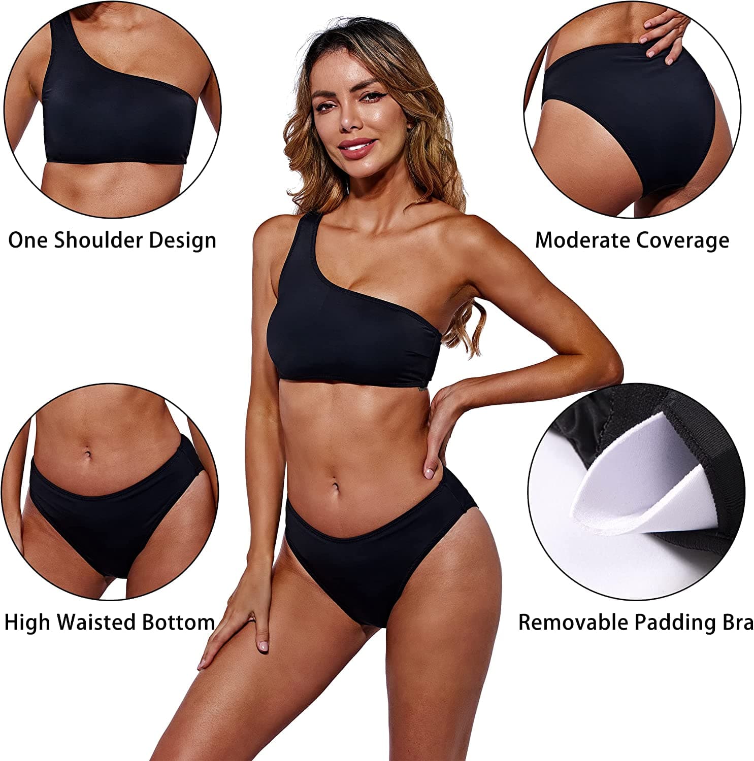 One Shoulder Bikini Sets for Women High Waisted Full Coverage
